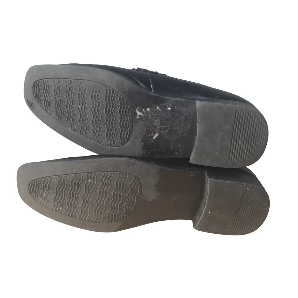 Perry Ellis Mens Black Leather Bit‎ Loafers Square Toe Dress Shoes Size 10.5